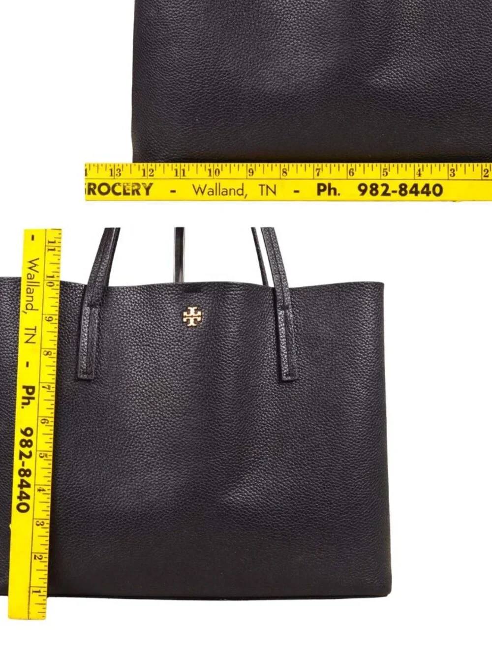 Tory Burch BLAKE Black Pebbled Leather Medium Center Zip Tote Purse